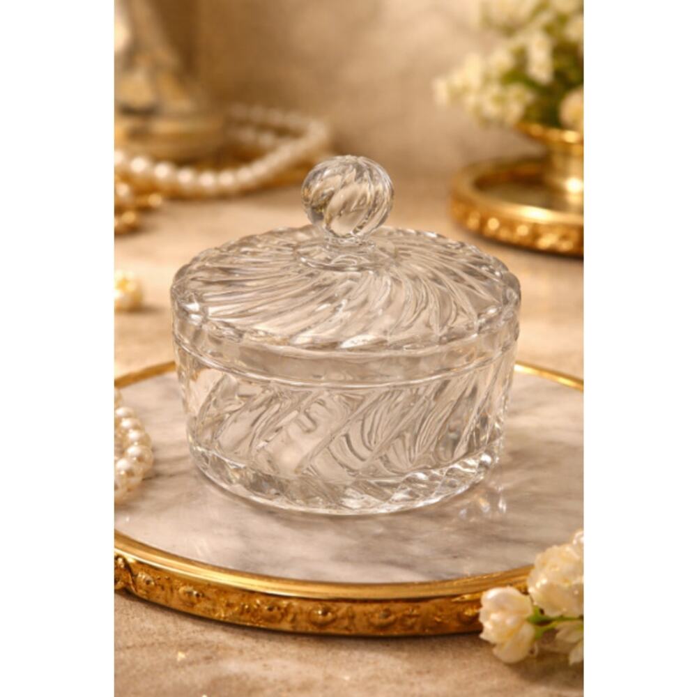 Vintage Baccarat Crystal Swirl Jar w/ Lid Signed Déposé Art Deco Era
